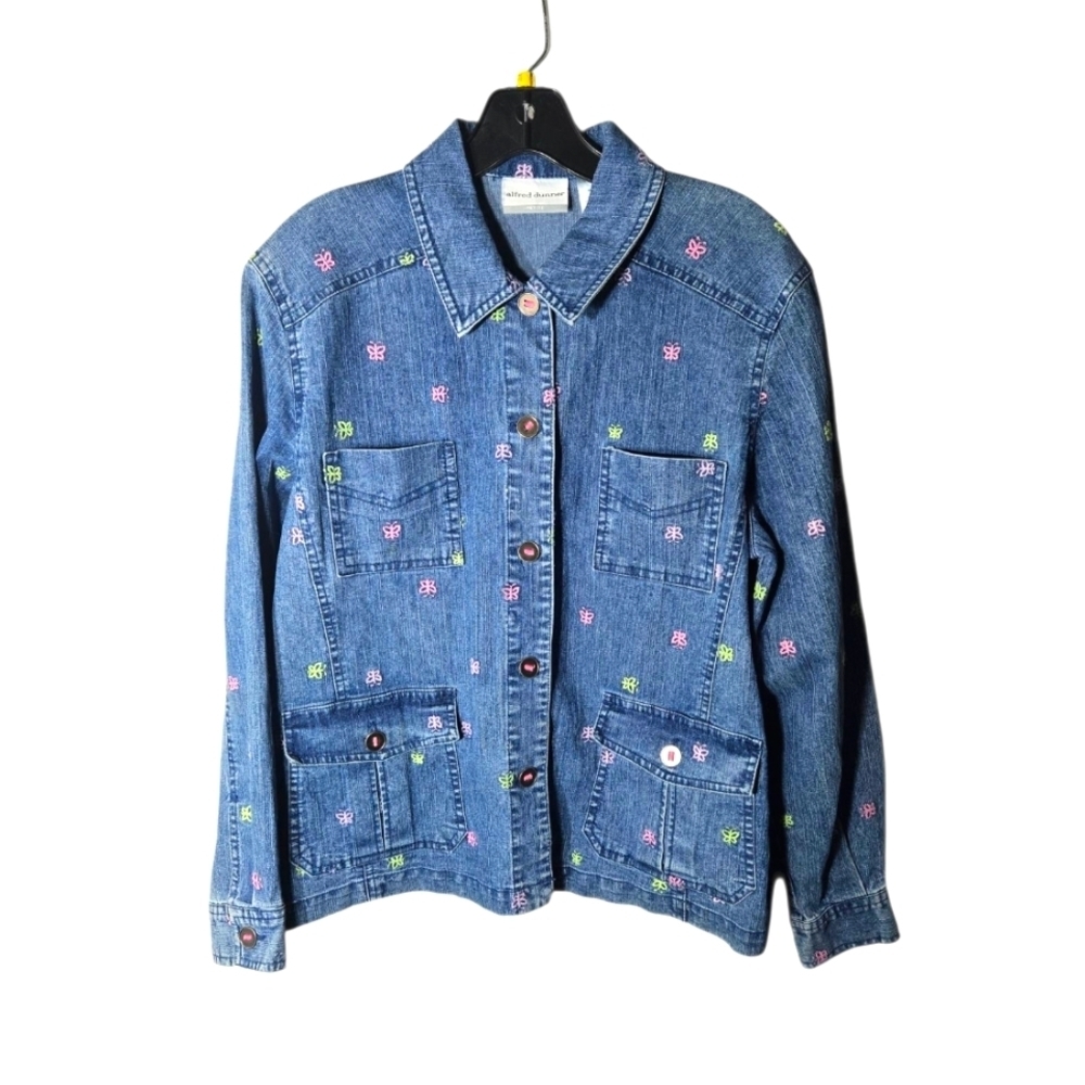 Blue Denim Jacket with Butterfly Embroidered Accents, 8P, EUC